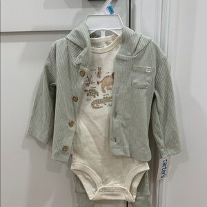 Carter's Ribbed Jacket and Onesie Set in Sage and Cream